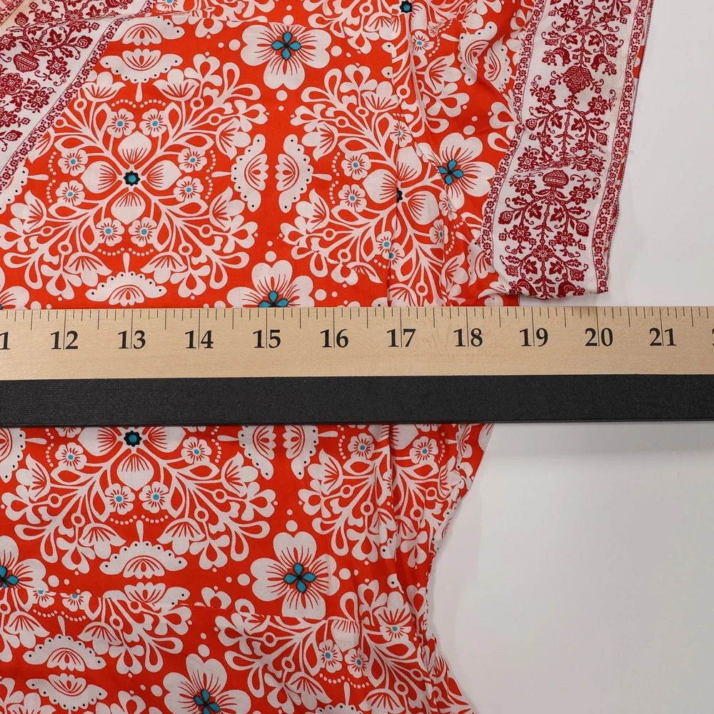 Sundance Maxi Dress Womens Good Boho Floral V-Neck Smocked Large Red China